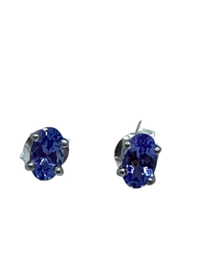 Authentic Tanzanite Gem Stud Earrings 0.56Ct Oval 5x3mm 925 Sterling Silver 18K White Gold Rhodium AAA
