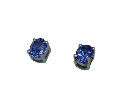 Authentic Tanzanite Gem Stud Earrings 0.42Ct Oval 4x3mm 925 Sterling Silver 18K White Gold Rhodium Coated