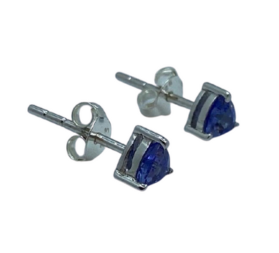 Authentic Tanzanite Trillion Gem Stud Earrings 0.62 Ct 4mm 925 Sterling Silver 18K White Gold Rhodium Coated  AAA