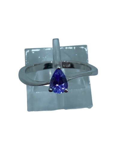 Authentic Tanzanite Gem Pear Twist Ring 925 Sterling Silver, 18k White Gold Rhodium Coated AAA