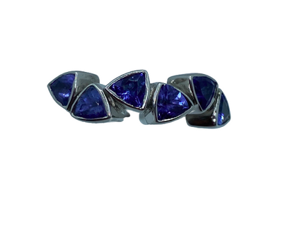 Authentic Tanzanite Trillion 4mm Gem 1.86Ct Band 925 Sterling Silver, 18k White Gold Rhodium Coated AAA