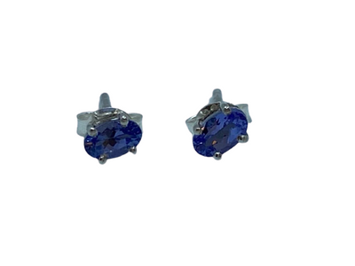 Authentic Tanzanite Gem Stud Earrings 0.56Ct Oval 5x3mm 925 Sterling Silver 18K White Gold Rhodium AAA