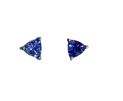 Authentic Tanzanite Trillion Gem Stud Earrings 0.62 Ct 4mm 925 Sterling Silver 18K White Gold Rhodium Coated  AAA